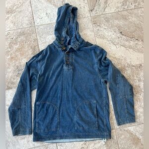 Men's Indigo Denim Hooded Pullover Shirt